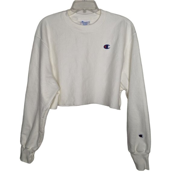 Champion Women's long sleeve white Cropped Reverse Weave Crew sweatshirt size L - Picture 1 of 5